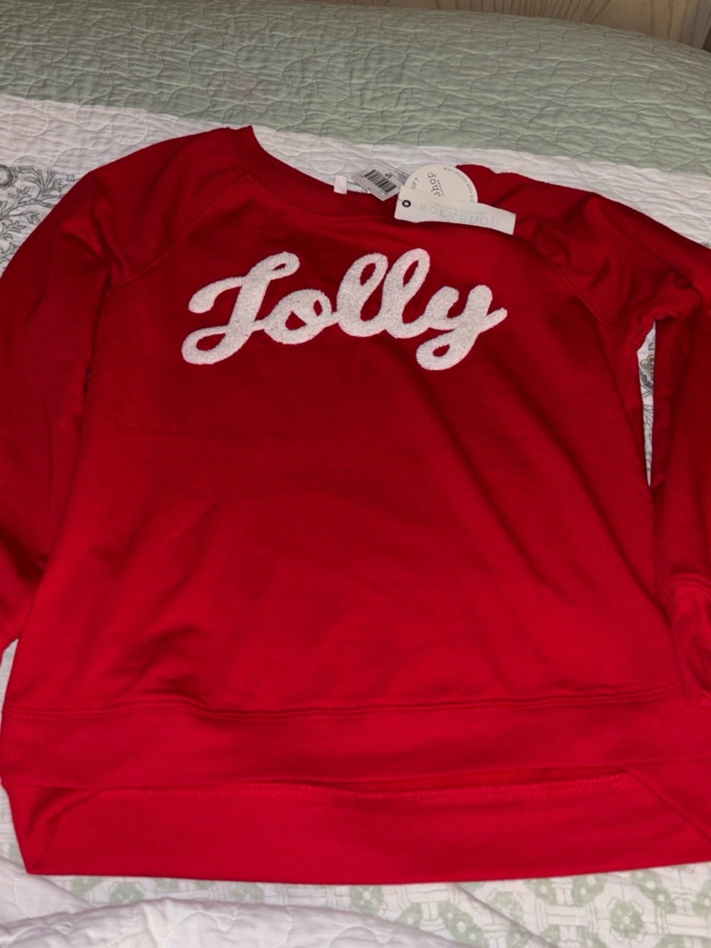 Workshop Republic Clothing Red Kids Sweatshirt with White Fuzzy 'Holly' Appliqué